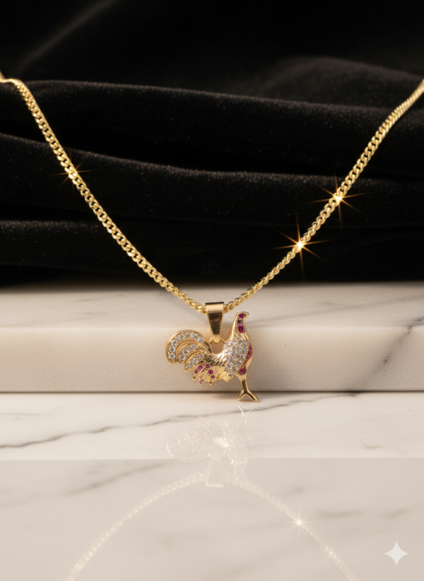 Cadena bañada en oro14K con Dije de Gallo