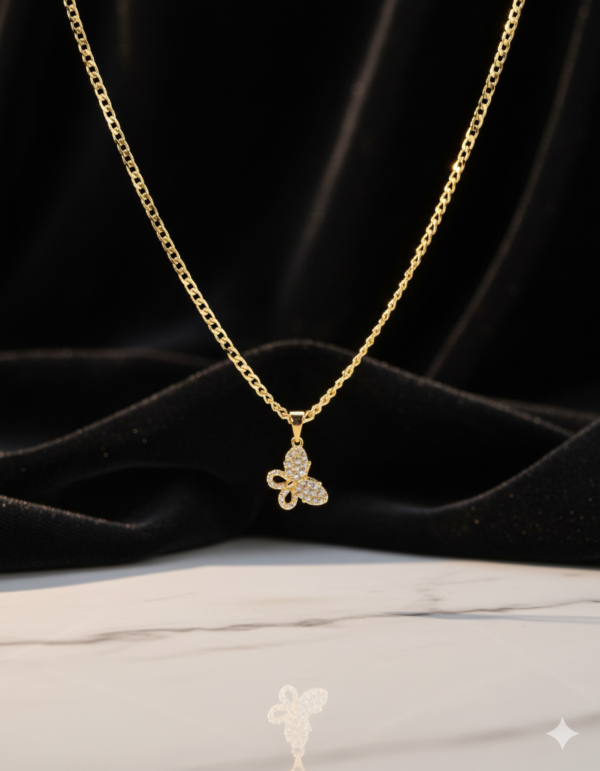 _js5xo0js5xo0js5x Cadena Bañada en Oro 14K con Dijes de Mariposa
