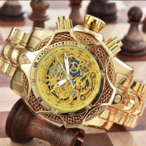 Reloj Deportivo de Cuarzo para Hombre INVIC – Acabado Dorado Premium con Esfera Grande Esqueleto