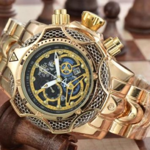 Reloj Deportivo de Cuarzo para Hombre INVIC - Esfera Grande y Correa de Acero Dorado