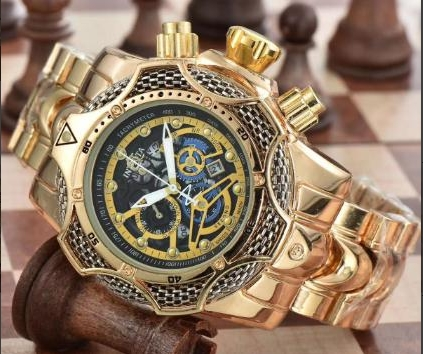 Reloj Deportivo de Cuarzo para Hombre INVIC - Esfera Grande y Correa de Acero Dorado