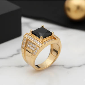 Anillo Onyx Prestige – Edición Dorada con Brillantes