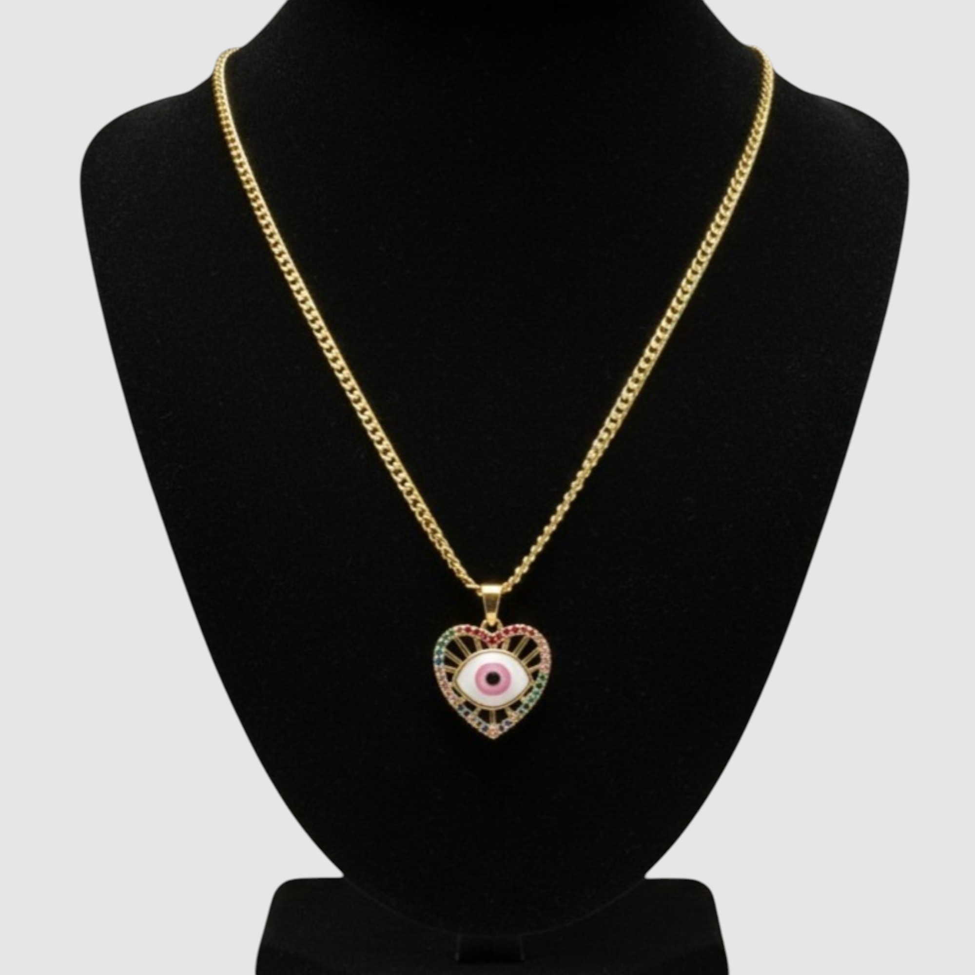 10 (1) Cadena en Oro Laminado 14K con Dije de Corazón Protector (Ojo Turco)