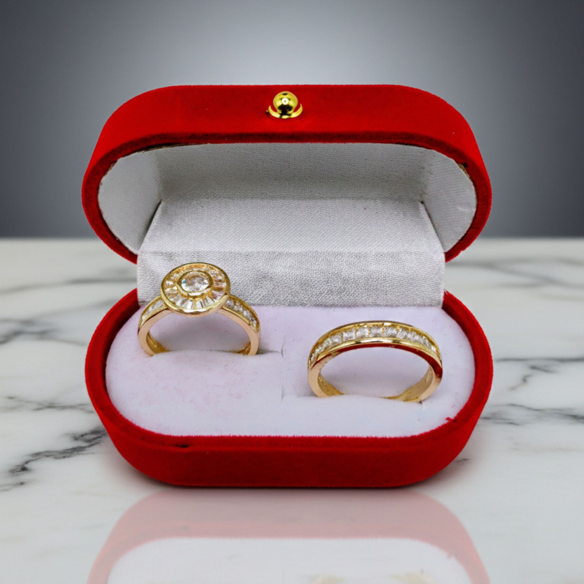 Set Sol de Elegancia – Anillos en Oro 18K con Halo Radial