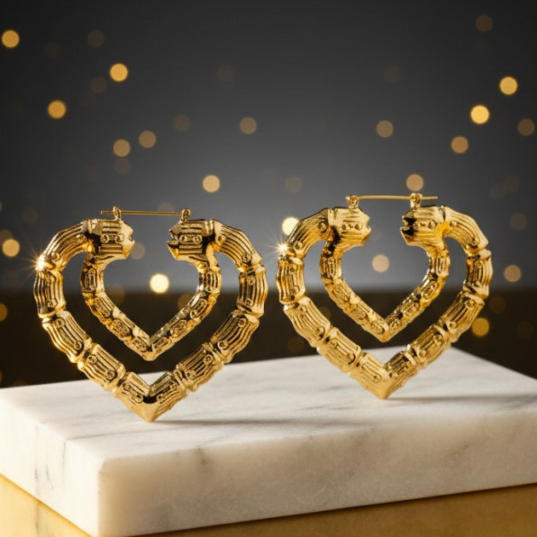 Aros Corazón Bambú 14K