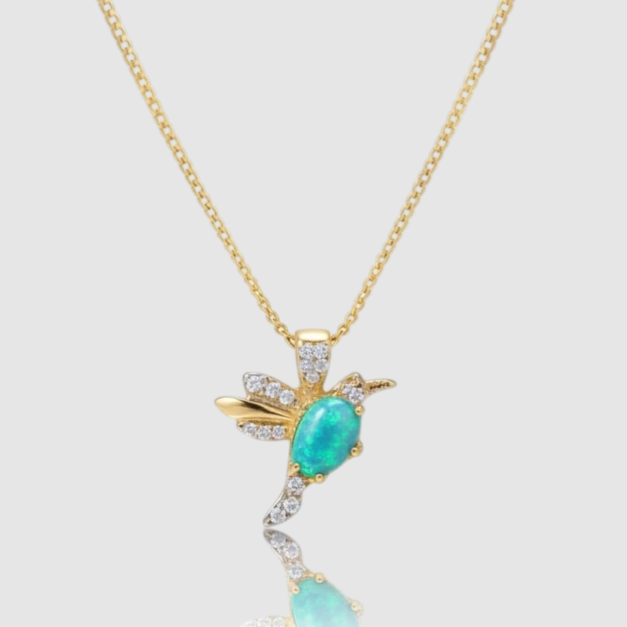 20 Cadena con Dije de Colibrí y Piedra Azul en Oro Laminado 14K