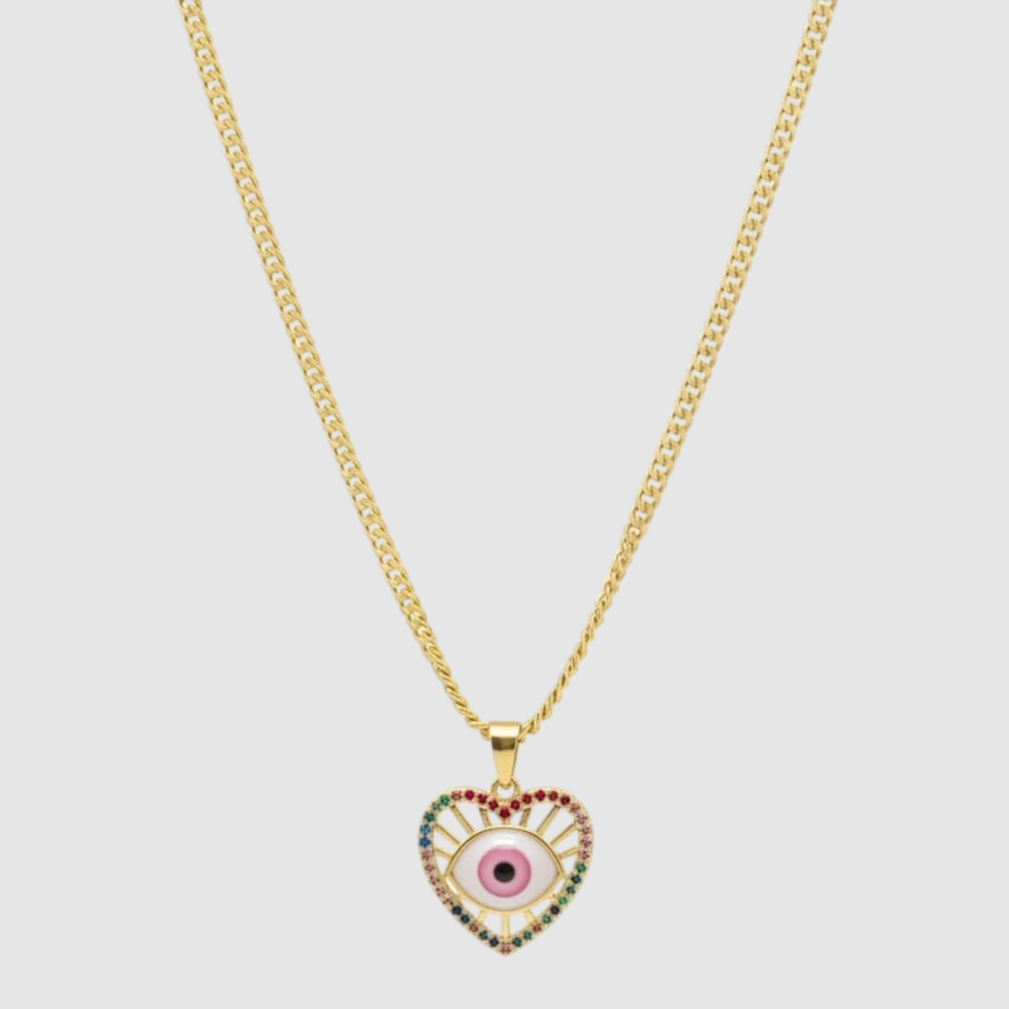 21-1.webp Cadena en Oro Laminado 14K con Dije de Corazón Protector (Ojo Turco)