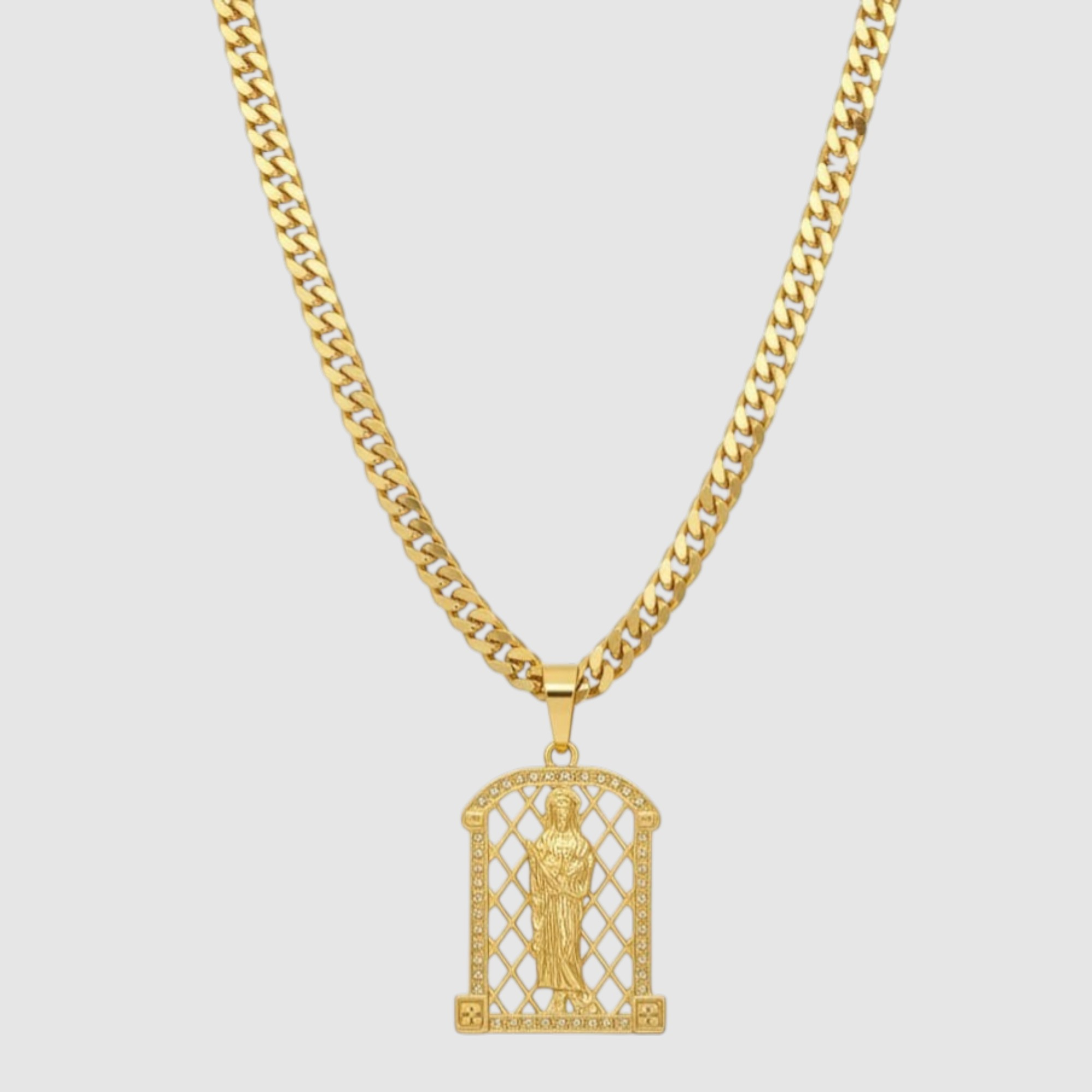 Cadena Cubana con Dije Religioso en Oro Laminado 14K