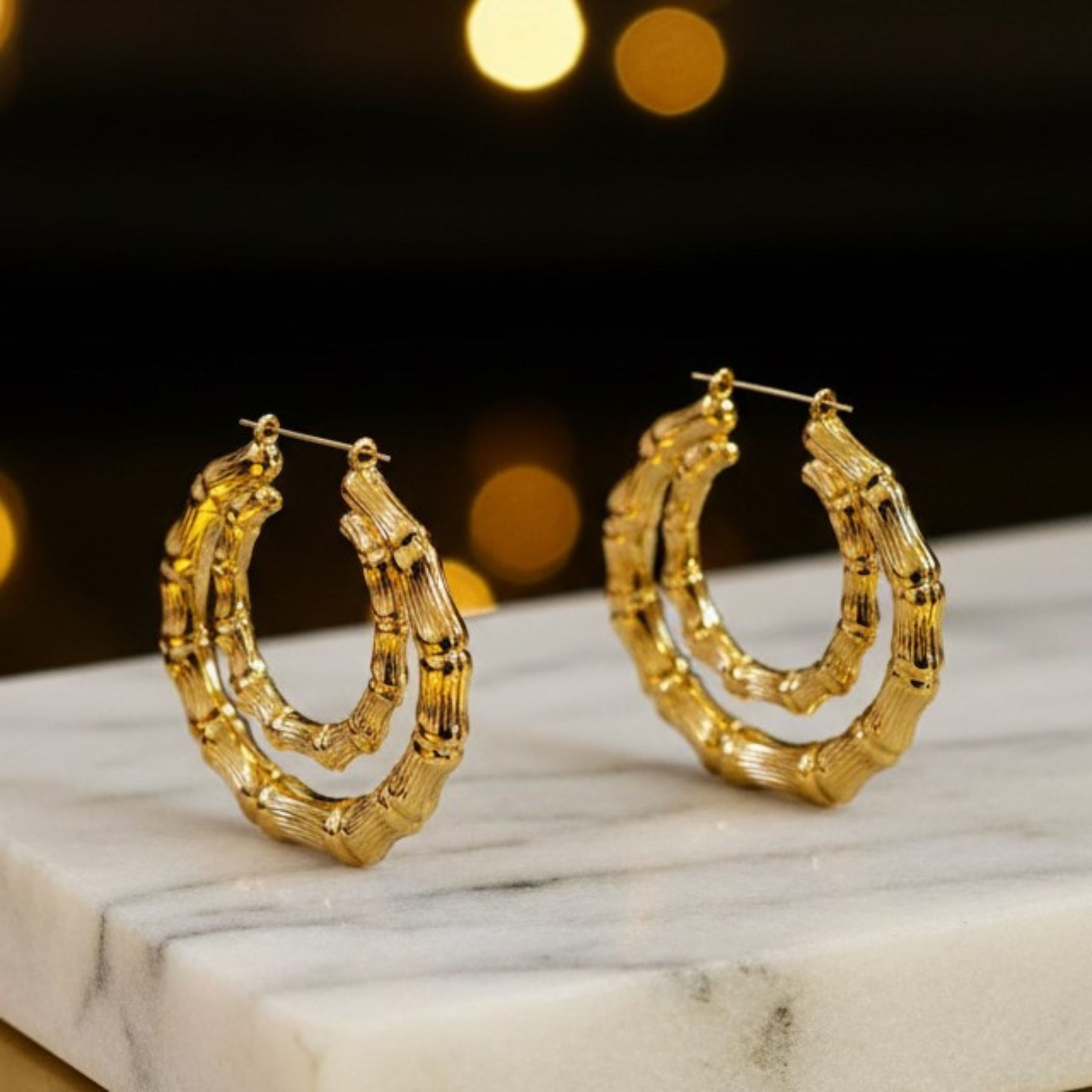 Aros Doble Bamboo 14K