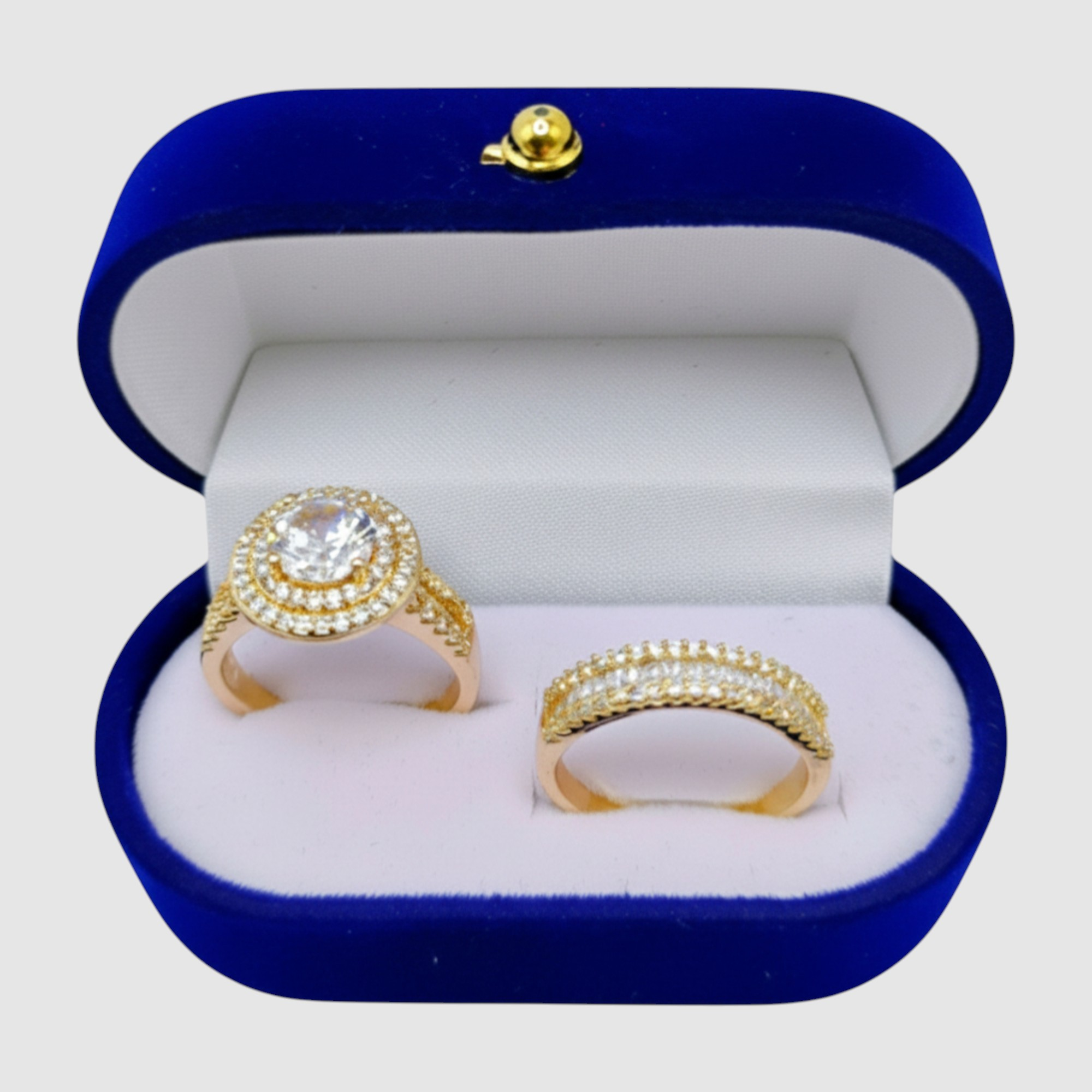 Dúo de Anillos de Compromiso Halo en Oro Laminado 14K