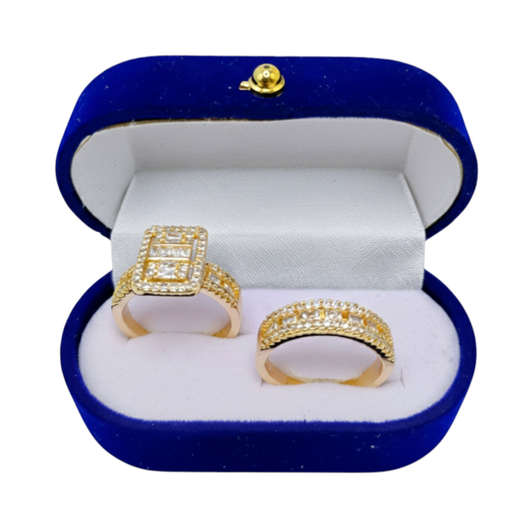 Dúo de Anillos de Compromiso Baguette en Oro Laminado 14K