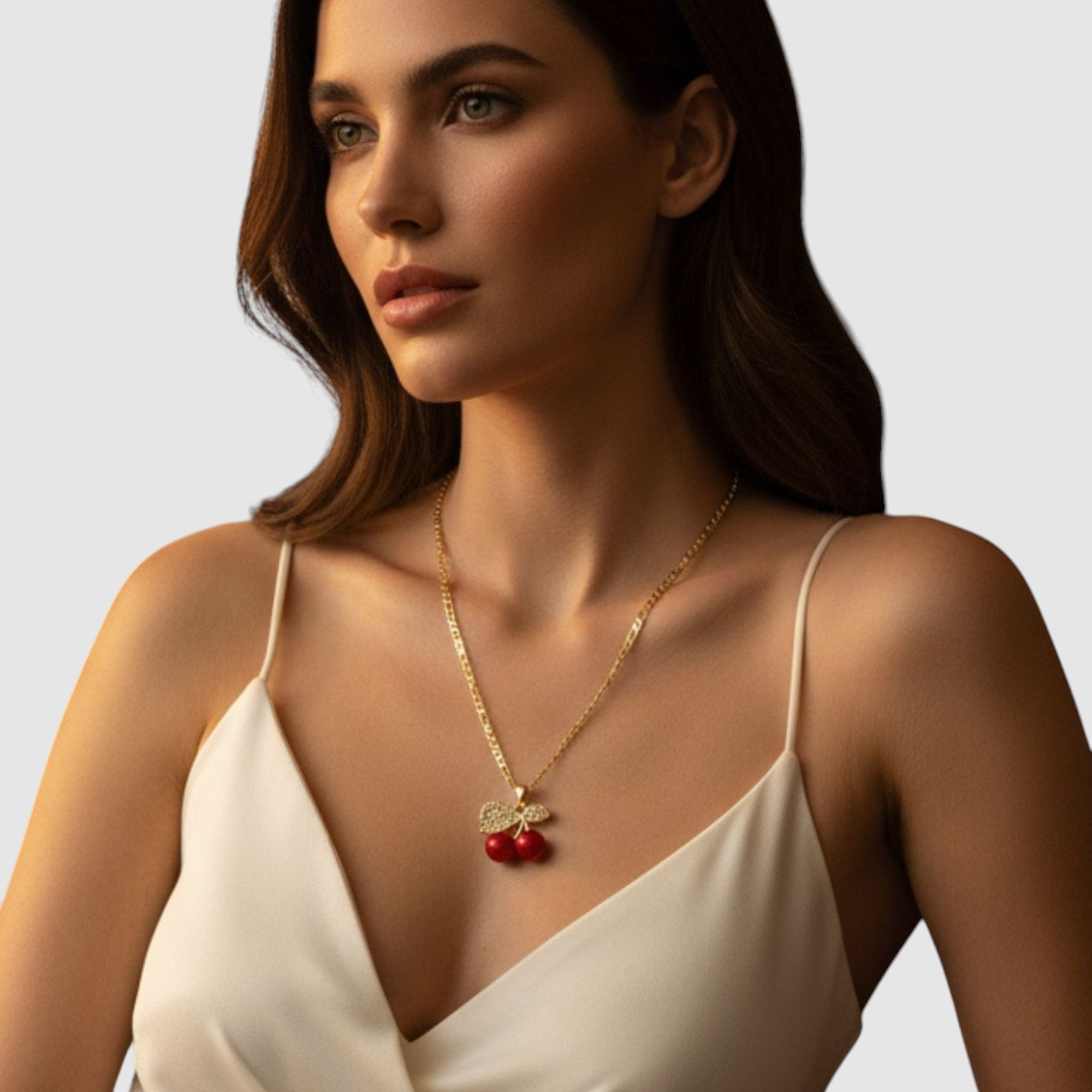 C-12-G Cadena de Cerezas en Oro Laminado 14K con Zirconias