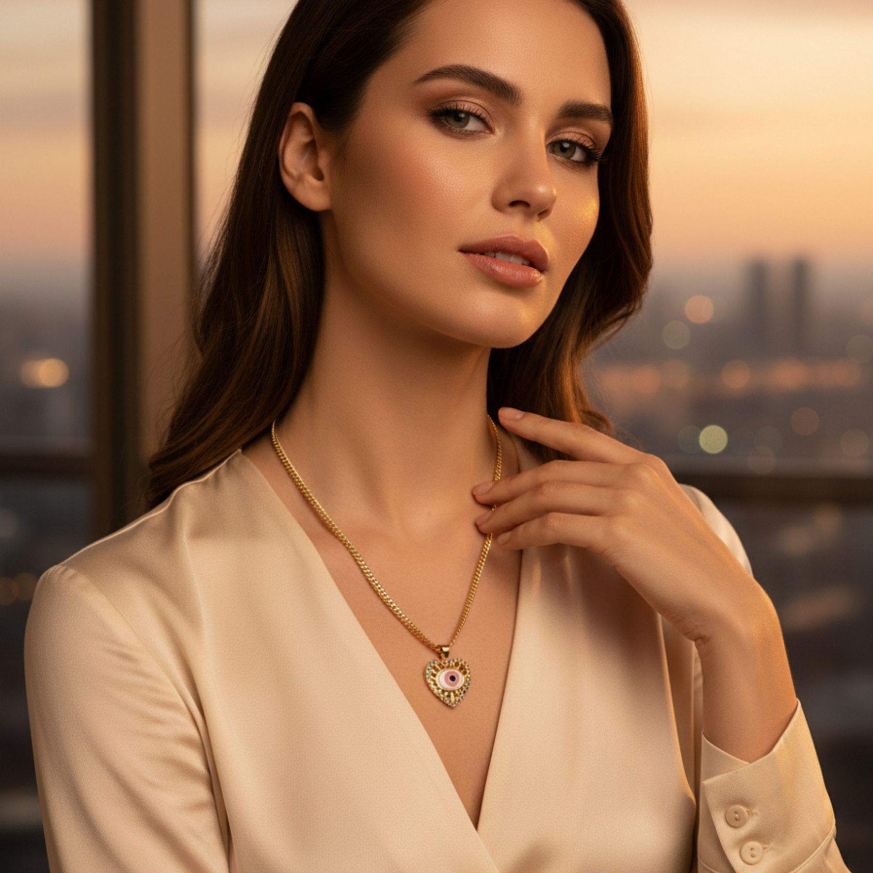 Cadena Corazón con Ojo Turco