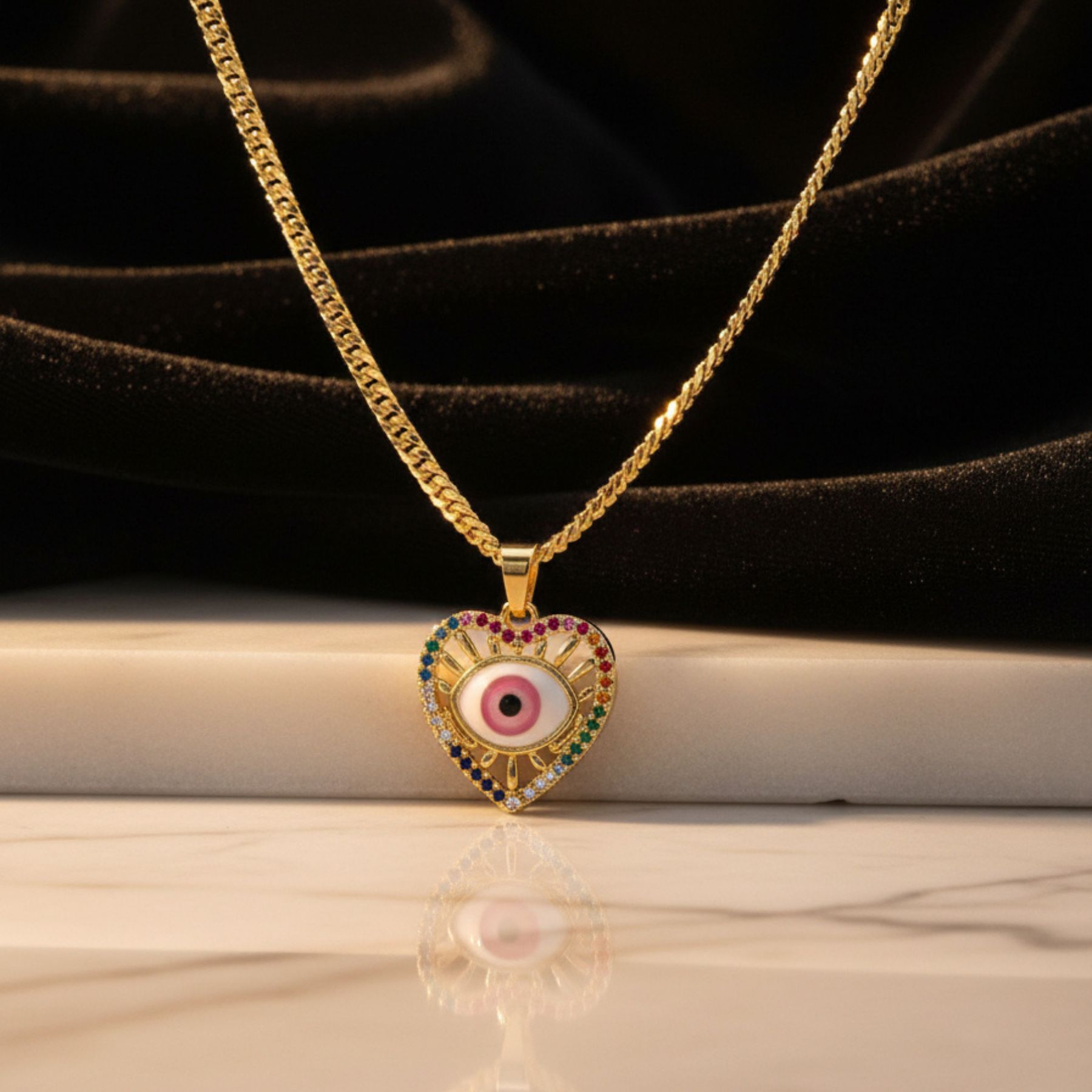 Cadena Corazón con Ojo Turco