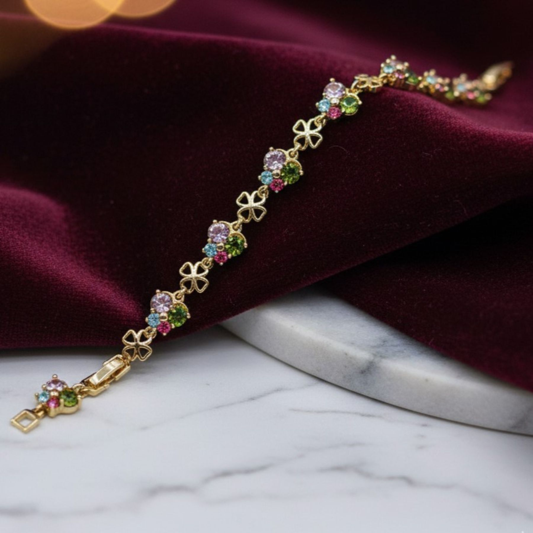 Pulsera “Trébol de Colores” en Oro 14K