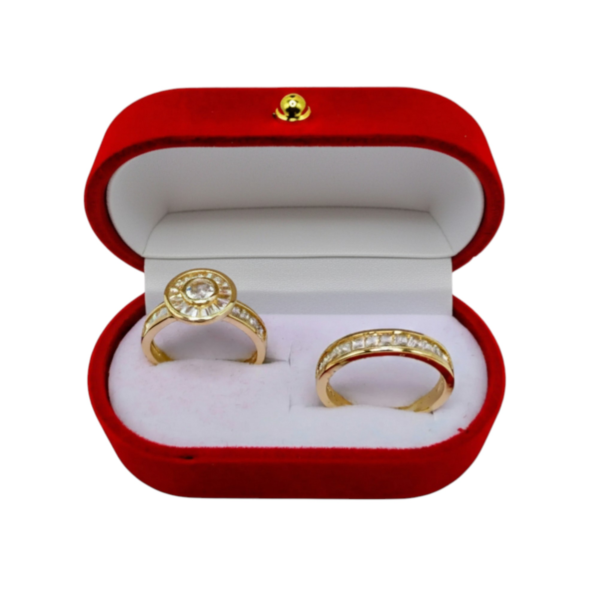 Dúo de Anillos de Compromiso Ovalado en Oro Laminado 14K