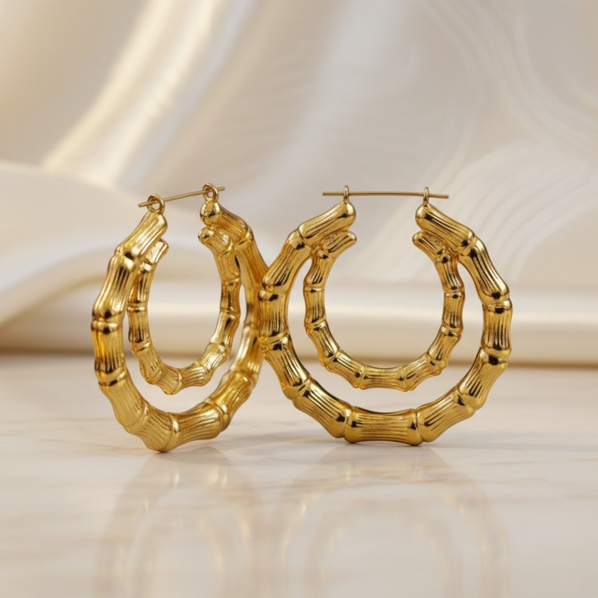 aros doble bamboo en oro laminado