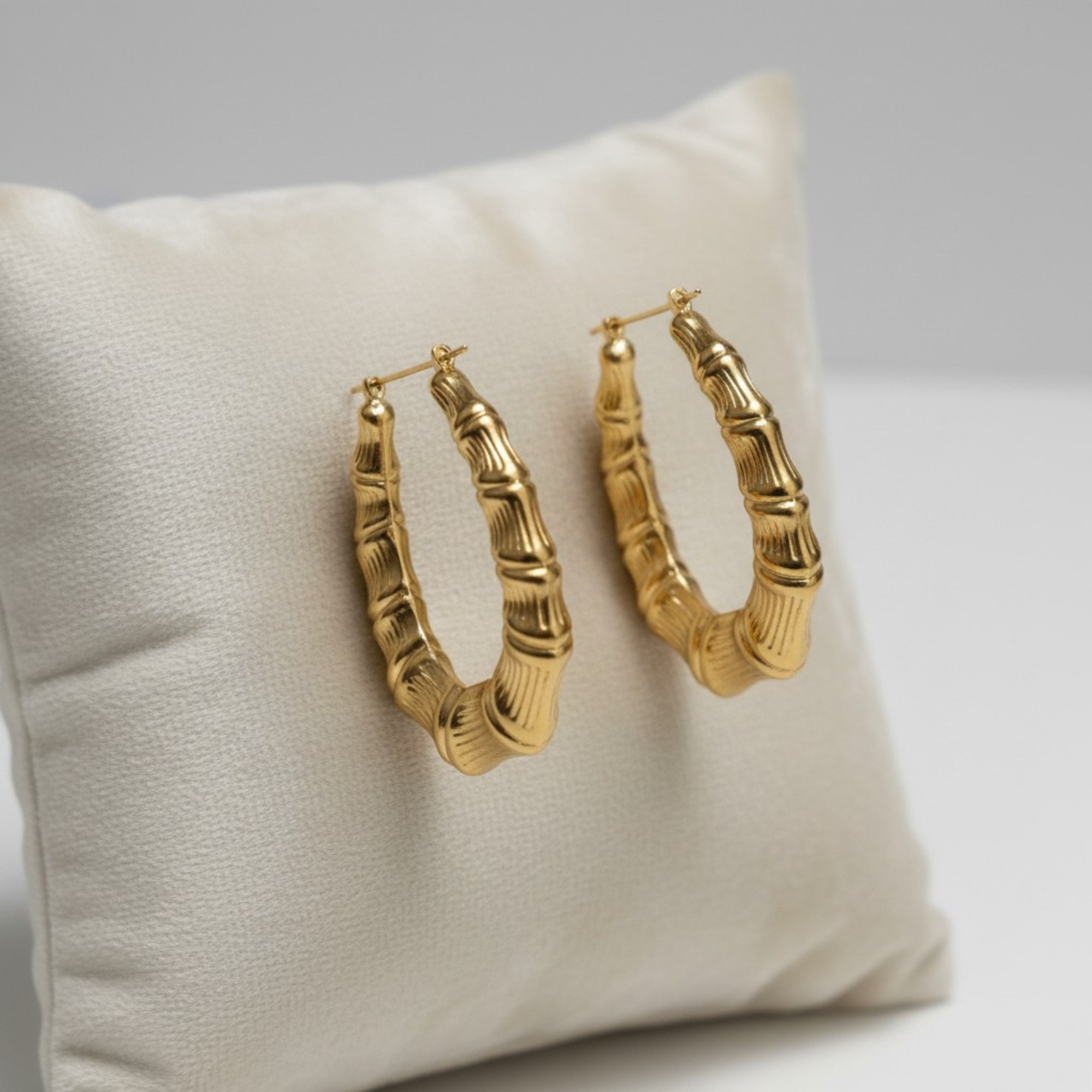 Aros Bambú Real en Oro Laminado 18K