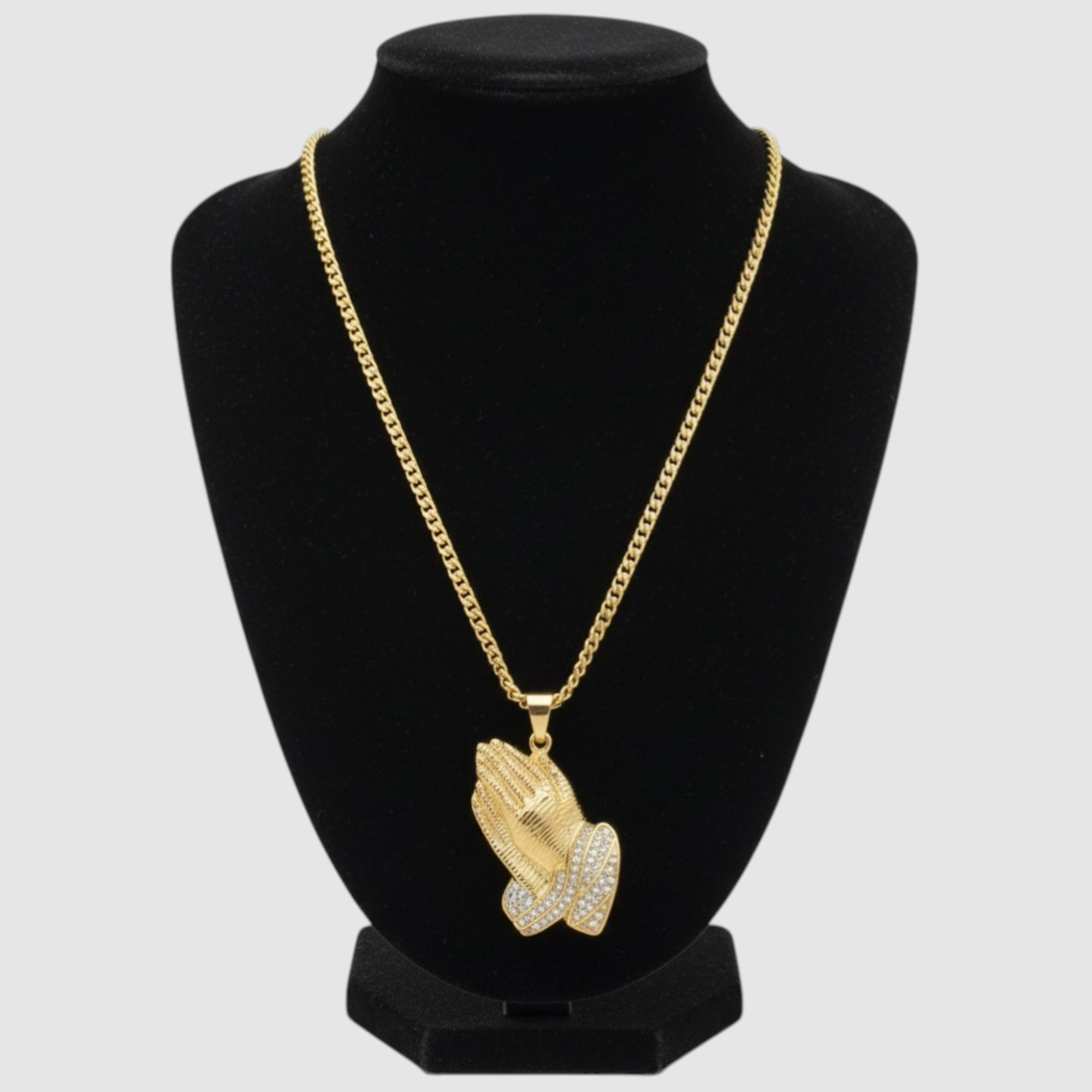 Cadena con dije de mano en oración  en oro laminado 14K