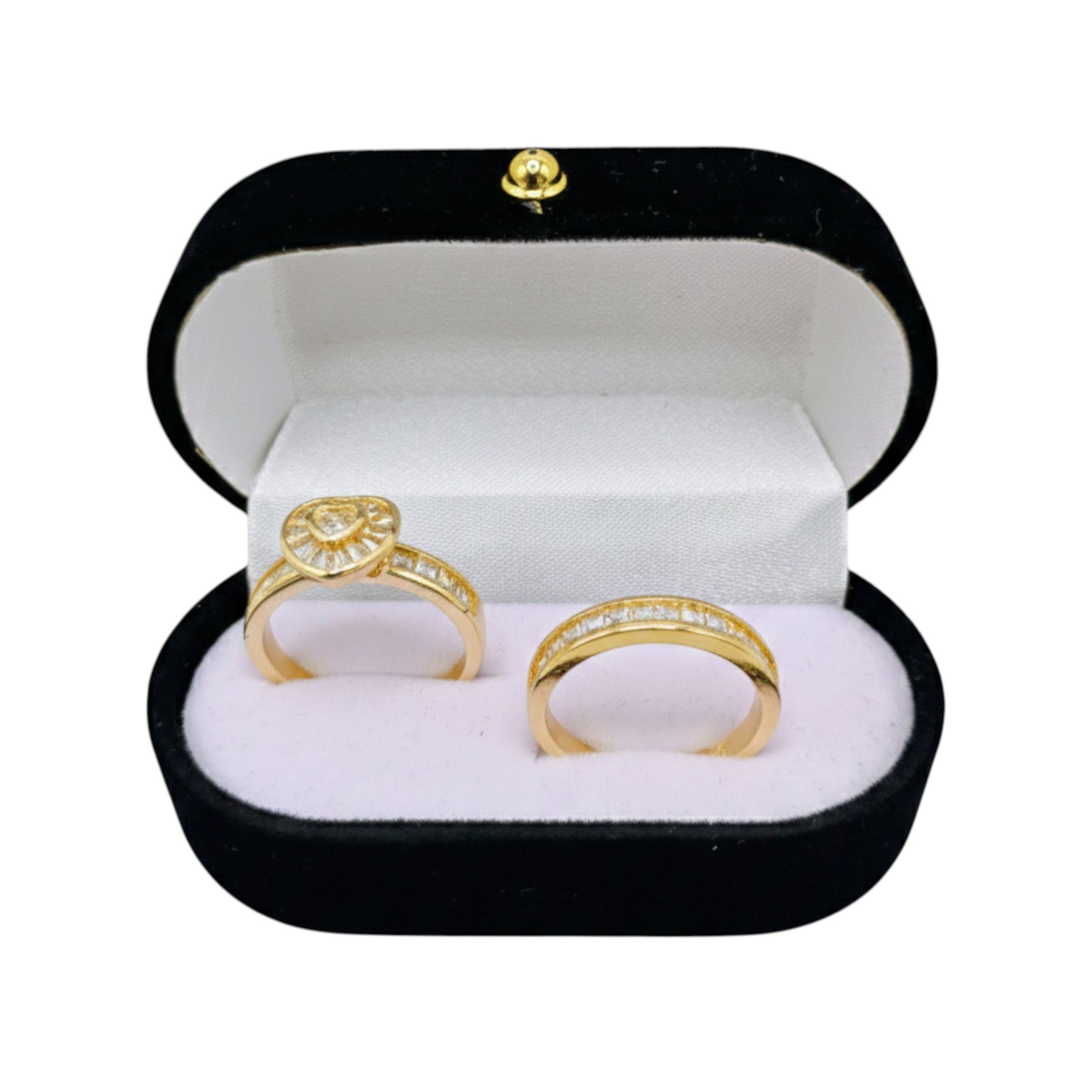 Dúo de Anillos de Compromiso Corazón en Oro Laminado 14K