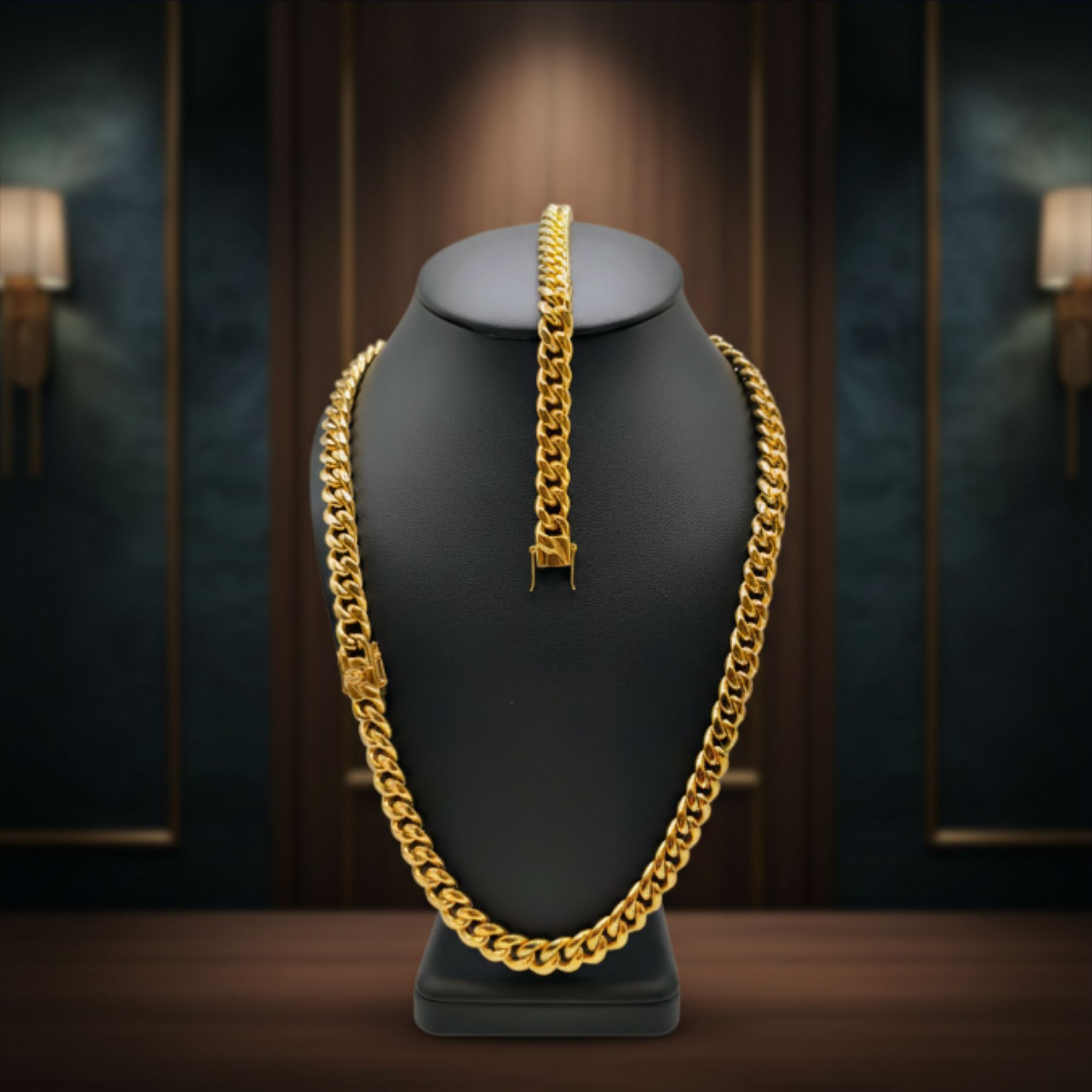 Cadena Estilo Cubana Dorada – Acero Inoxidable, Baño de Oro 18K, Cierre Seguro