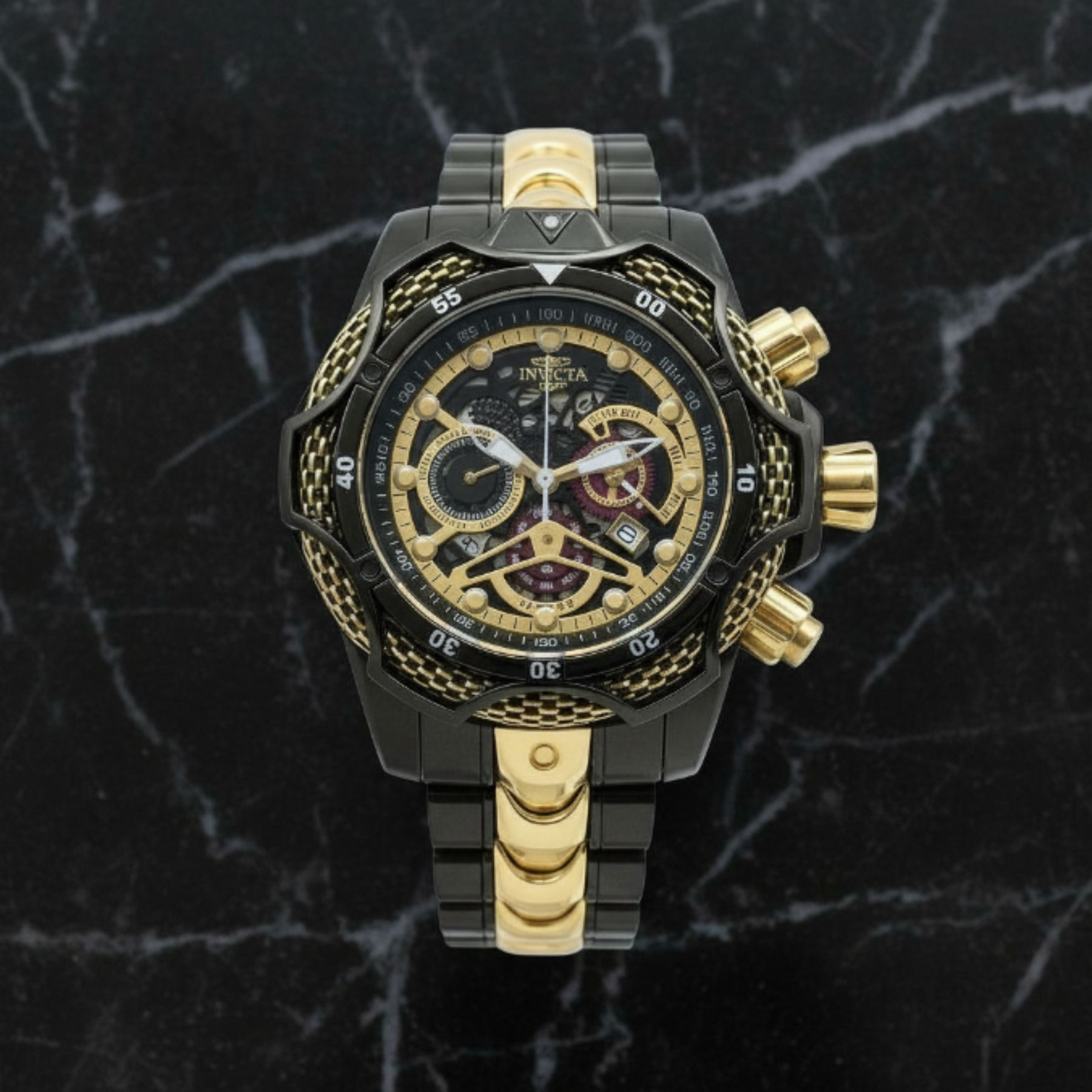 Reloj Deportivo INVIC para Hombre - Cuarzo, Esfera Grande y Correa de Acero Negro y Dorado