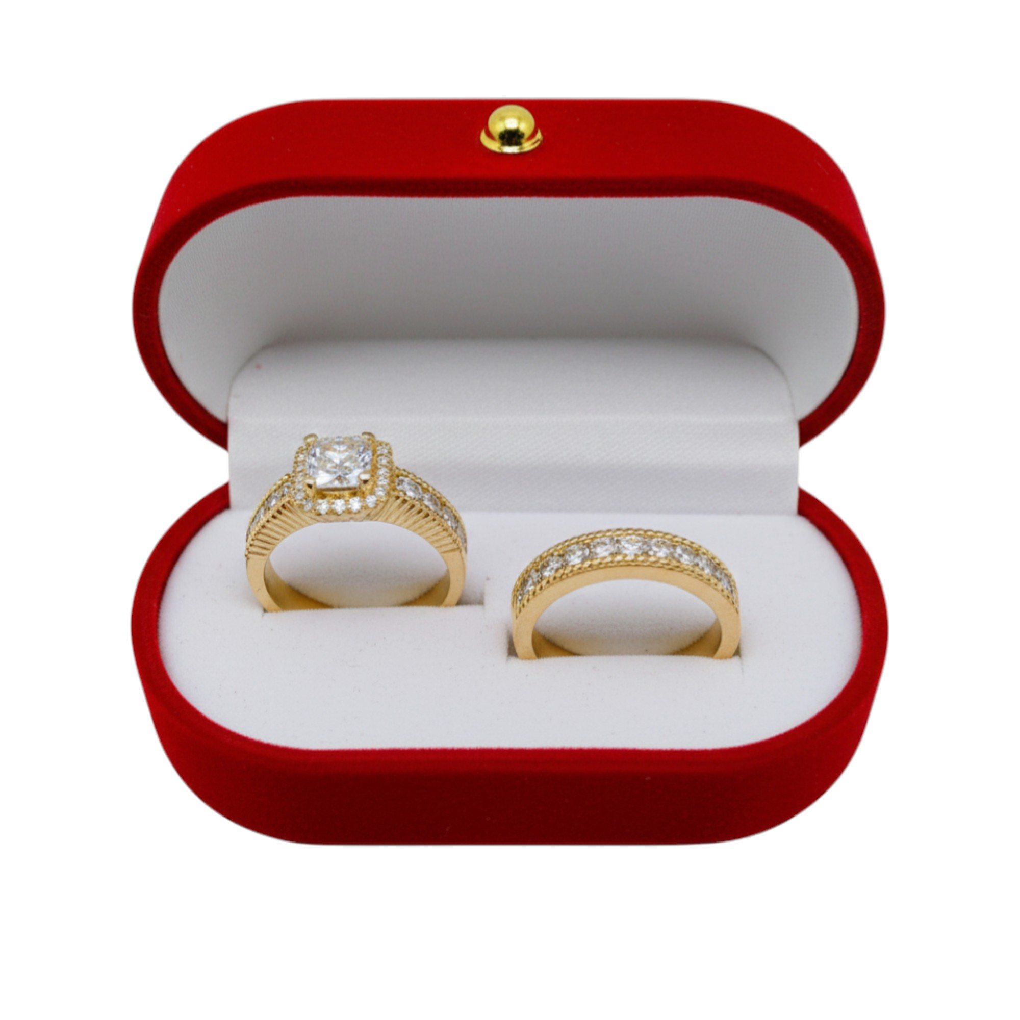 Dúo de Anillos de Compromiso Princesa en Oro Laminado 14K