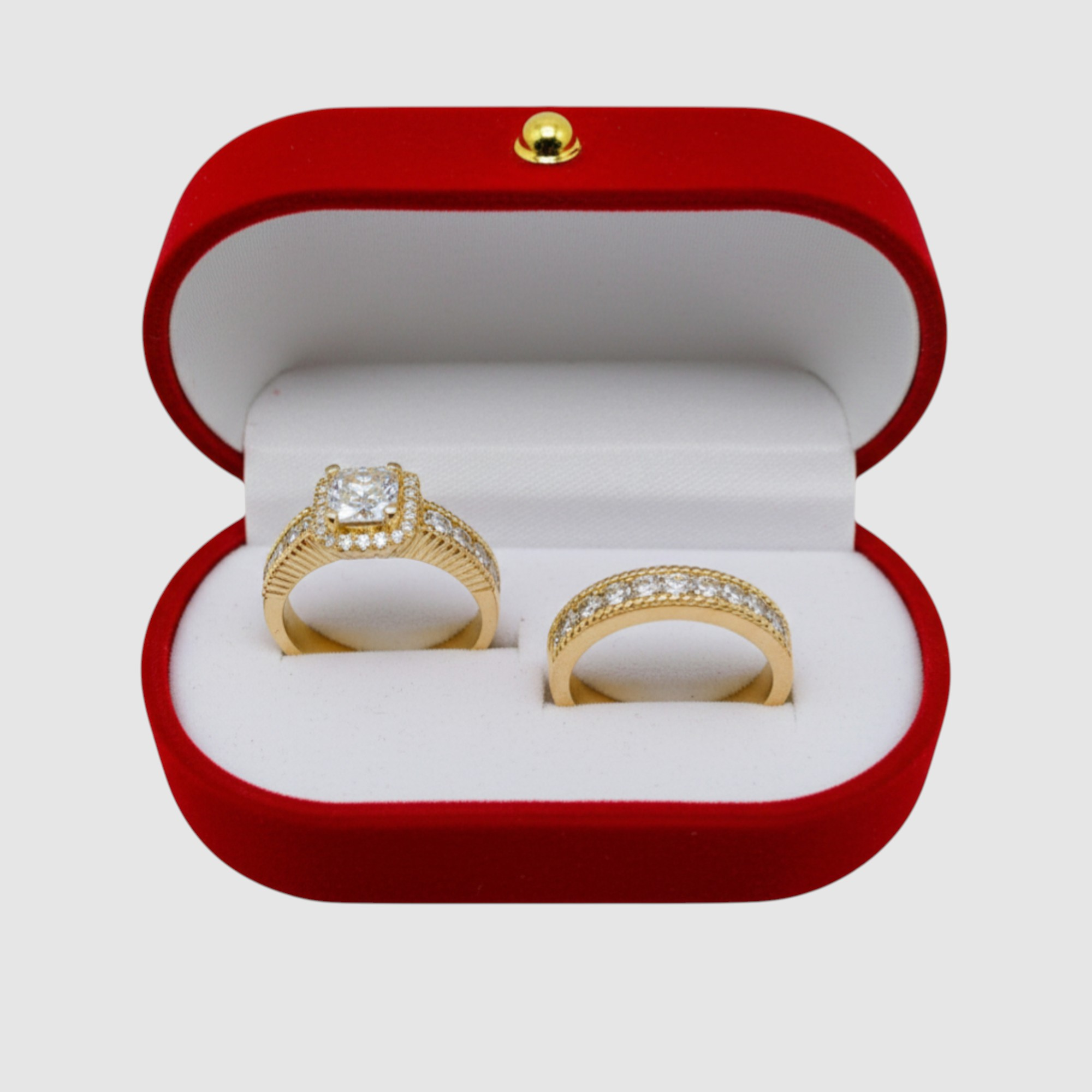 Dúo de Anillos de Compromiso Princesa en Oro Laminado 14K