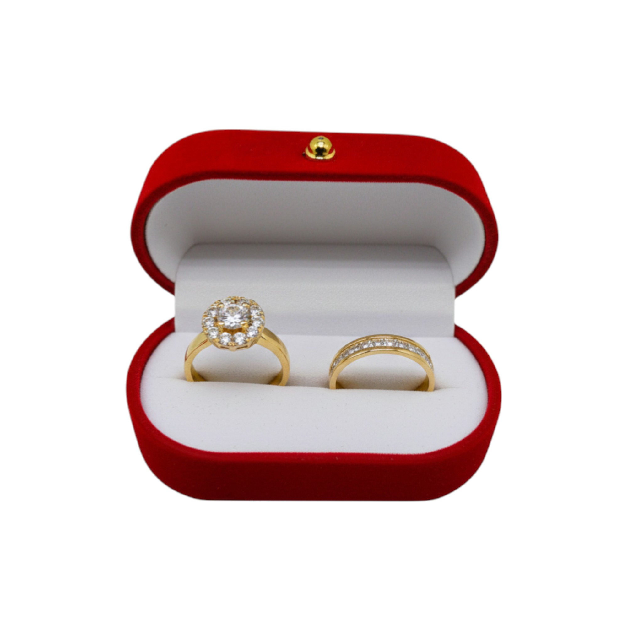 Dúo de Anillos de Compromiso Oval en Oro Laminado 14K