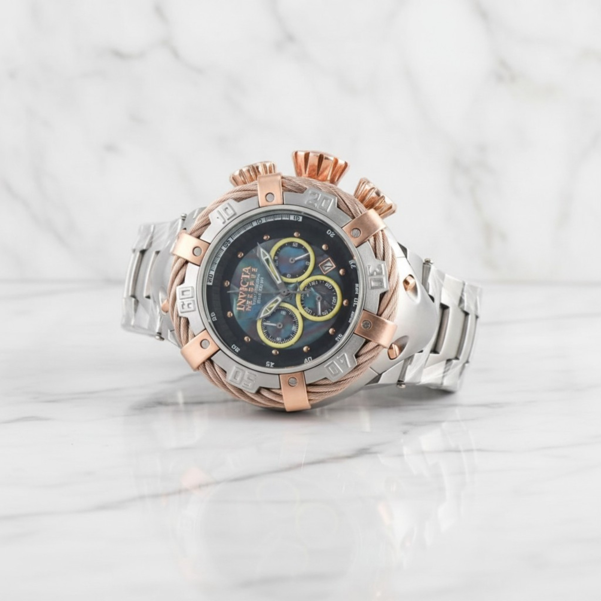 X 3 Reloj Estilo Reserve Subaqua Plata y Dorado Cálido | Diseño Tipo Invicta